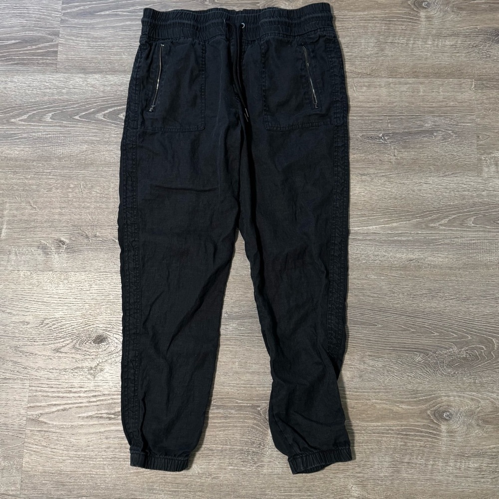 Athleta Linen Joggers Black Size 14 Tall Women’s Zip Pockets Elastic Waist